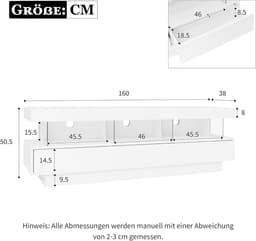 Tv-kast Hoogglans - Media Meubel - Entertainment Opslag - App Bedienbare LED - 160x38x50.5 cm - Wit — thumbnail 7