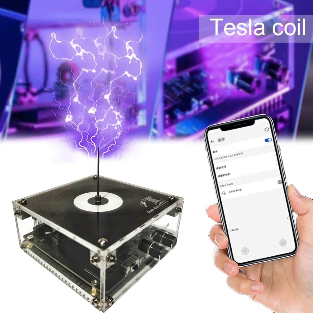 Zolara Tesla Coil Luidspreker - Educatieve Experimenteerset - Wetenschappelijk speelgoed - Desktop - Mini Bluetooth Muziek Tesla-lichtbuis - Draagbare plasma-booggenerator - Draadloze speaker met aanraakbare kunstmatige bliksem — afbeelding 1