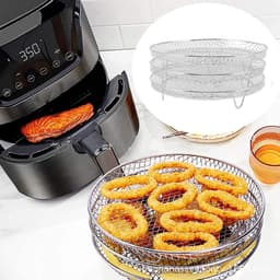20.5cm Airfryer accessoires - Airfryer-rek - Airfryerrek - Rond Airfryer-grillrek - Bakrek - RVS grill-dehydratorrek - Rond stapelbaar rek - 2 stapelbare racks - 304 roestvrij staal grillrack - Geschikt voor Airfryer-bakken en koken — thumbnail 2
