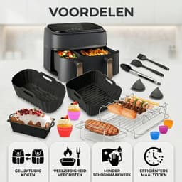 Somstyle Accessoires Set Geschikt voor Philips Dual Basket 3000 & 5000 Dubbele Airfryer - 23-Delig - Cup Cake Bakvorm - Heteluchtfriteuse Mandje - Zwart — thumbnail 2