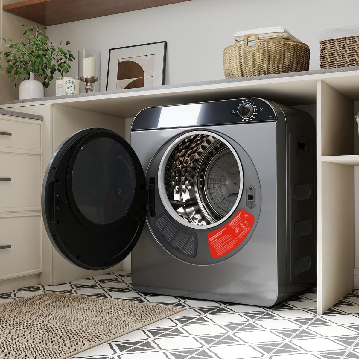 Re-purelife® wasdroger compact met 4 programma’s - kledingdroger met roestvrijstalen trommel - droger met PTC-keramische verwarming, wandmontage of stapelbaar - zilvergrijs 49,5 × 42 × 59,5 cm — afbeelding 1