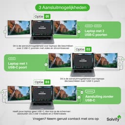 Portable Monitor 2x 15,6 inch Full HD - Tri Screen Laptop Scherm Uitbreider - Extra Scherm Laptop - Draagbare Monitor - Plug & Play - Solvify — thumbnail 9