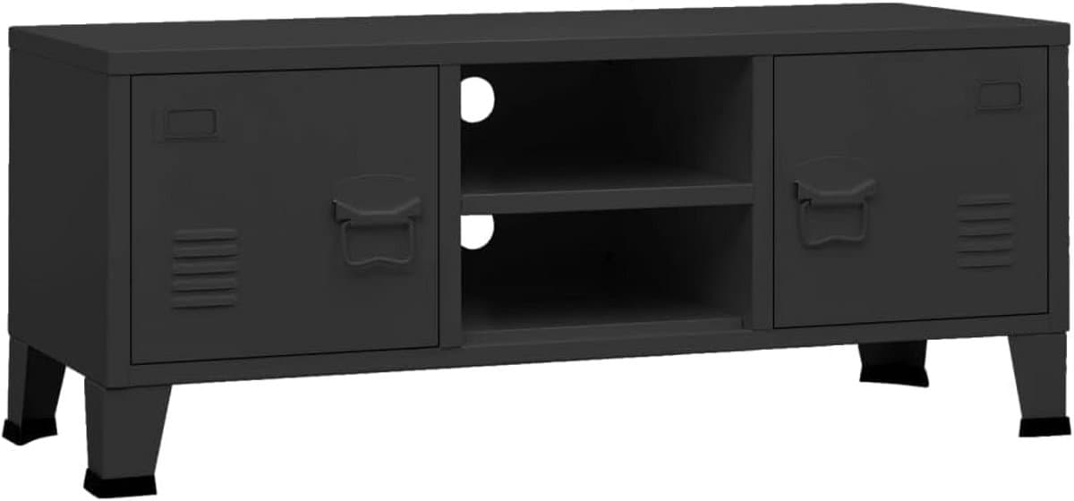 Industriële TV Kast met Deuren en Opbergruimte - Metalen Meubel voor Mediaapparatuur — afbeelding 1