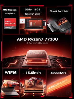 ACEMAGIC LX15 Pro 15.6 Zoll Gaming Laptop - AMD Ryzen 7 7730U(8C/16T,tot 4.5GHz) - 16GB RAM DDR4 512GB SSD - Windows 11 Pro-Type C - WIFI6 Notebook — thumbnail 2
