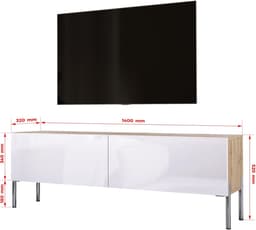 Modern TV-meubel - Dressoir Media Console - Woonkamer Entertainment - Laag Ontwerp - 140x52x32 cm - Eiken Wit Chroom — thumbnail 2