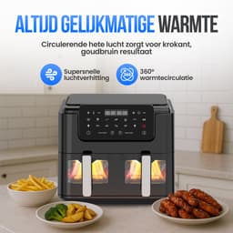 Strex Airfryer XXL - 10L - 2500W - Heteluchtfriteuse - Dubbele Airfryer - 50ºC tot 200ºC - 10 Kookprogramma's - Zwart — thumbnail 7