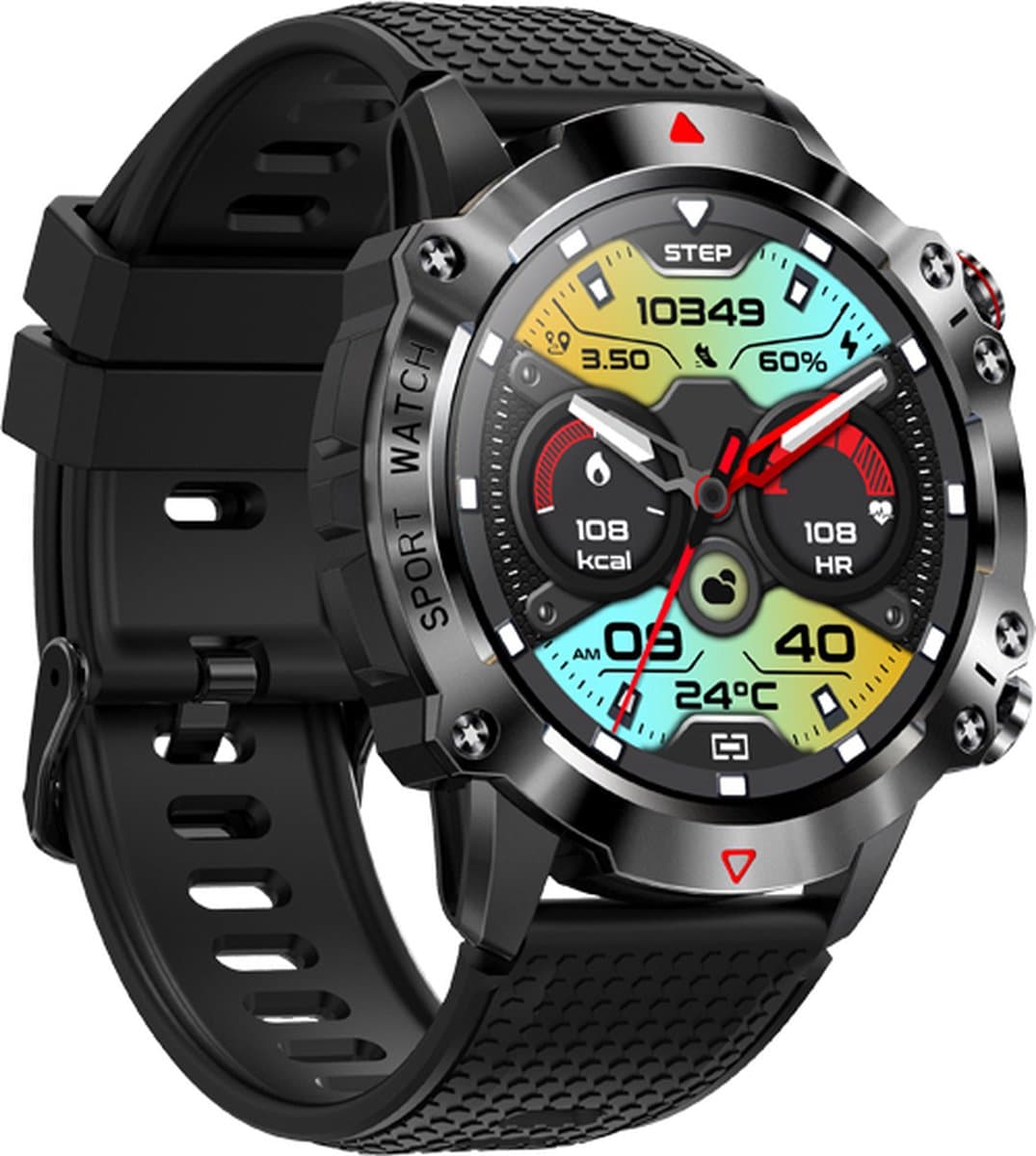 WizBay Premium Select® 1.39inch Sport Smartwatch Dames Heren TFT - Bluetooth Call - Magnetic Laden - Slaap Hart Monitor - O2 en Bloeddrukmeter - 100+ Sport Modi - Message - Alu Mat Zwarte Case - Smartwatches - Zwarte TPU Band — afbeelding 1