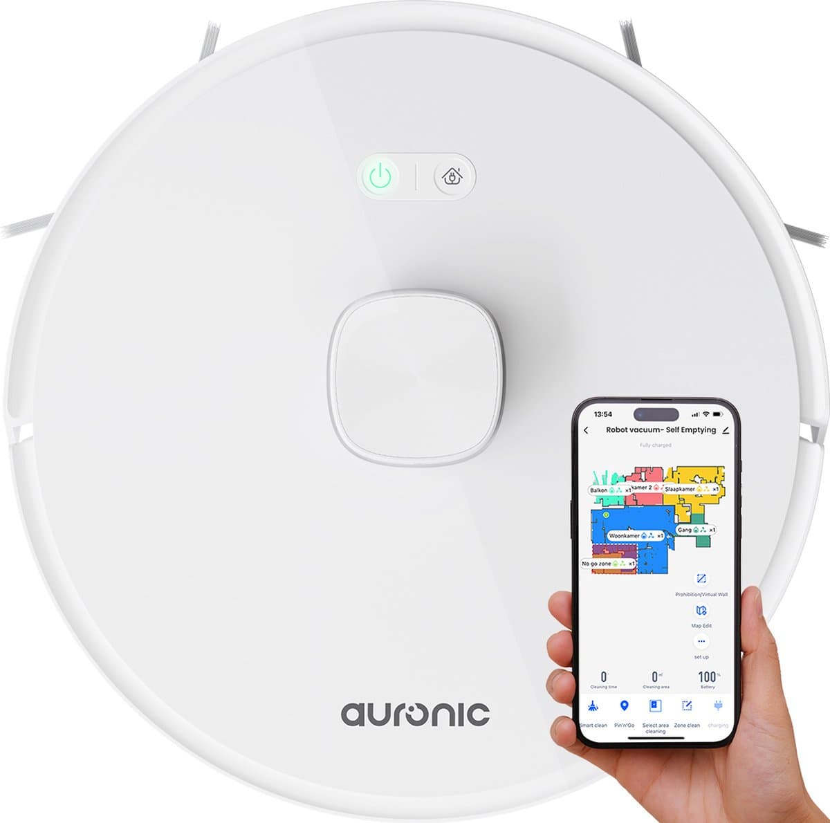 Auronic Robotstofzuiger - Met Dweilfunctie - WiFi en App - Laadstation - Huisdieren - Dweilrobot - Laser Navigatie - Wit — afbeelding 1