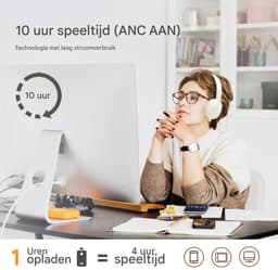 Ynkkvre - Bluetooth Headset - Koptelefoon - Hoofdtelefoon - Noise Cancelling - 12-Uurs Speeltijd En Hoge Fideliteit Geluid - 1 Stuk - Vouwbaar Ontwerp In Wit — thumbnail 4