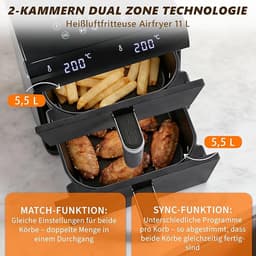 NETTLIFE Airfryer Dubbele Kamer 11L 2800W - 13-in-1 Touchscreen Met Timer - Vaatwasserbestendige Manden - Familie Model — thumbnail 7
