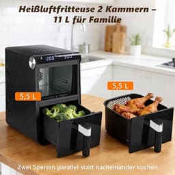NETTLIFE Airfryer Dubbele Kamer 11L 2800W - 13-in-1 Touchscreen Met Timer - Vaatwasserbestendige Manden - Familie Model — thumbnail 6