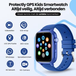 Protectly® GPS Horloge Kind Met Simkaart - 4G - SOS Knop - Smartwatch Kinderen - GPS Tracker Kind - Kinder Smartwatch - Videobellen - HD Camera - Whatsapp en SMS - Elke polsmaat - Incl. Simkaart — thumbnail 2