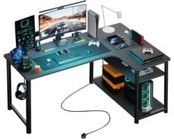 COMHOMA - Schrijftafel met Plank - Hoekbureau met USB en Stopcontact - 120 cm