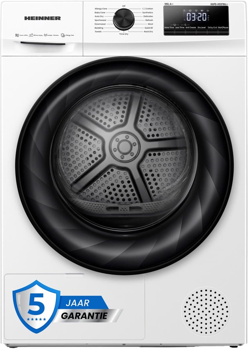 Heinner Warmtepompdroger - 9 KG - Wasdroger - 15 Programma's - AirFlow-technologie - LED display - Wit — afbeelding 1