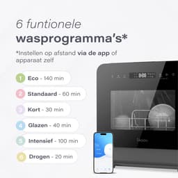 Skoov Mini Vaatwasser met waterreservoir PRO - 3 couverts - 6 wasprogramma's - Kleine smalle vrijstaande afwasmachine - Camping - Zwart — thumbnail 11