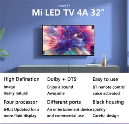 Mi TV 4A - 32 Inch - Voice Control 5G WIFI bluetooth 4.2 HD Android Smart TV International — thumbnail 4