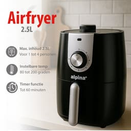 alpina Airfryer 2L - Heteluchtfriteuse 1-4 Personen - Air Fryer met Timer - Instelbare Temperatuur 80 tot 200 Graden - met Timer Functie - Heteluchtoven 900W — thumbnail 2