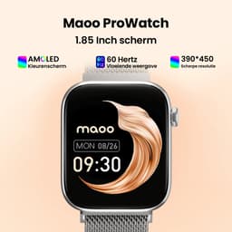 Maoo ProWatch AMOLED Smartwatch Dames en Heren - Milanese Bandje en 3 Siliconen Bandjes - Stappenteller - Hartslagmeter- Bloeddrukmeter - Slaapmonitor - Multisport - Geschikt voor Android en iOS - Zilver — thumbnail 5