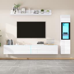 Witte Tv-Woonwand Set met LED-Verlichting - 3-delige Meubelset voor Woonkamer — thumbnail 4