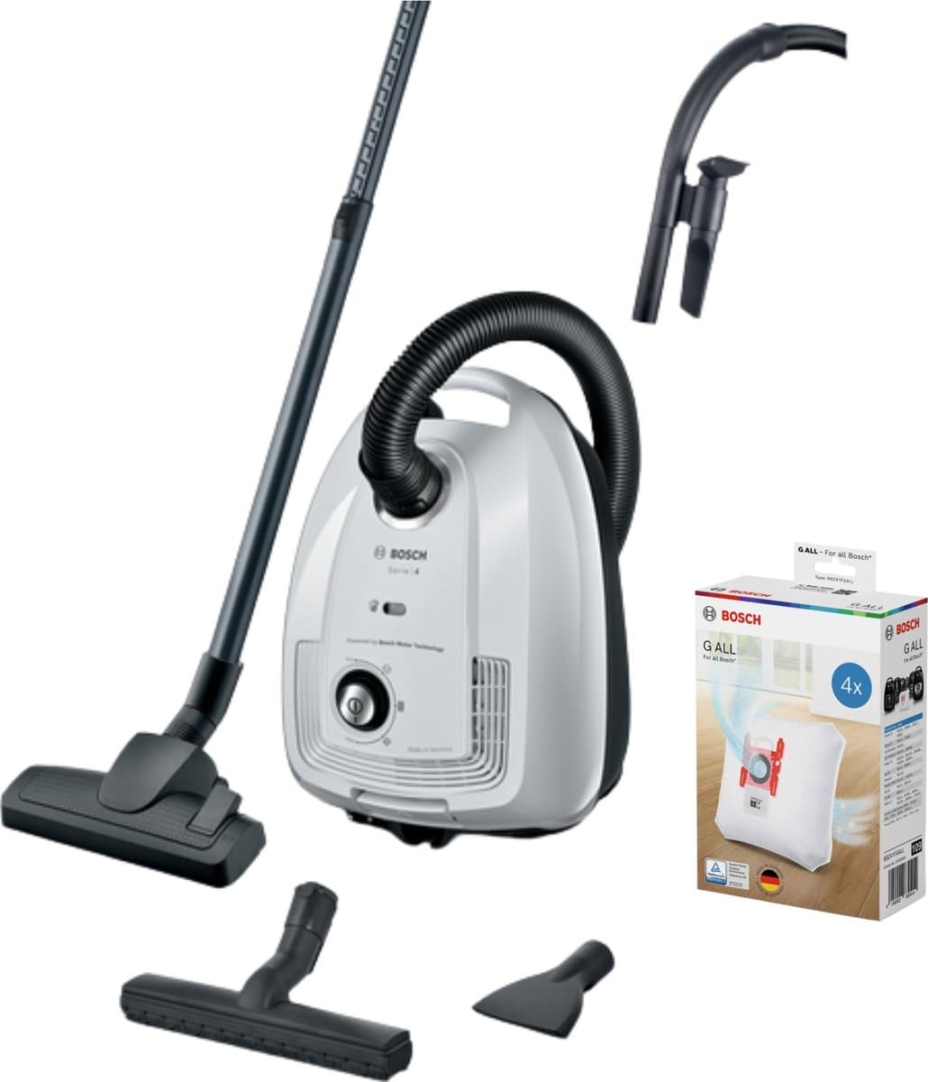 Bosch Serie 4 Stofzuiger Wit BGL38WH3H + Stofzuigerzakken PowerProtect Type G ALL BBZ41FGALL — afbeelding 1