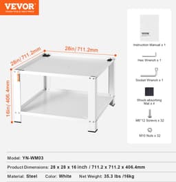 VEVOR Kledingdroger met Opbergvak, 28" x 28" x 16" Wasmachine Droger Standplatform, Universele Pasvorm, 500 lb Capaciteit, Multifunctionele Stalen Basis voor Wasmachine — thumbnail 8