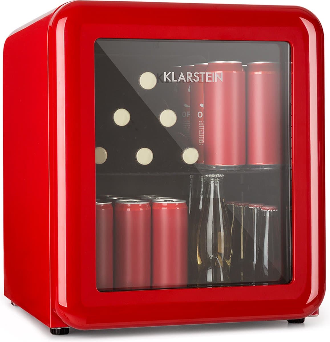 Klarstein PopLife Drankenkoeler - Minibar, Retro Koelkast, 0-10°C, slechts 39 dB, 48 L, milieuvriendelijk, dubbelwandige deur, retro design, rood — afbeelding 1