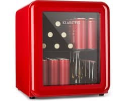 Klarstein PopLife Drankenkoeler - Minibar, Retro Koelkast, 0-10°C, slechts 39 dB, 48 L, milieuvriendelijk, dubbelwandige deur, retro design, rood