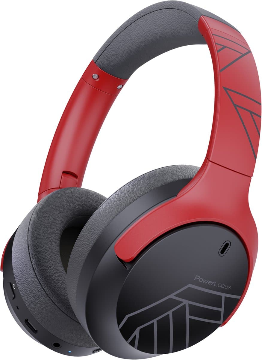 PowerLocus Boom - Koptelefoon Bluetooth - 60 uur batterijduur – Over Ear Koptelefoon Draadloos – 4 EQ-modi - Met Microfoon - Grijs/Rood — afbeelding 1