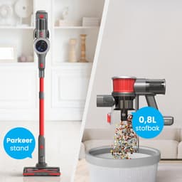 Auronic Steelstofzuiger Draadloos 350W - Draadloze Stofzuiger - HEPA Filter - Zelfstaand - Extra Accu - Op Accu - Zonder Zak - Kruimeldief - Vacuum Cleaner - Grijs/Rood — thumbnail 10