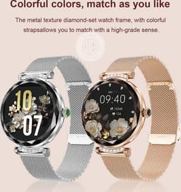 WizBay Premium Select® 1.19inch Smartwatch Dames Heren 1.19inch AMOLED - Android iOS - 14 Zirkonia in Band - Bellen - Magnetic Laden - O2 en Bloeddrukmeter - Sport Modi - Message - Slaap meter - Smartwatches - Zilveren Band - 1 Extra Roze TPU Band — thumbnail 17