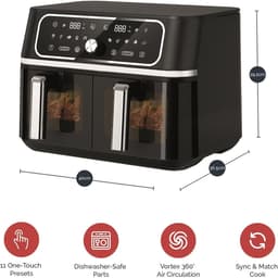 Swiss Haus® AF2309 Dubbele Airfryer XXL - 9L (2x4.5L) – 3100W – Met Kijkvenster – PFAS-vrij – Sync & Match Cook – 10 Programma’s – Heteluchtfriteuse – Zwart — thumbnail 5