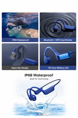 Koptelefoons - Koptelefoon draadloos - Beengeleiding koptelefoon - Sport oortjes - Bluetooth headphones - Waterdichte oortjes zwemmen - Blauw — thumbnail 3