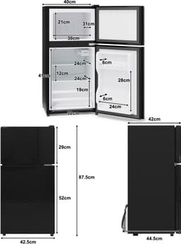 STILVORA Mini Koelkast – 60 Liter Met Vriesvak En Ledverlichting – 42,5 x 44,5 x 87,5 cm – Roestvrij Staal – Zwart – Voor Keuken En Kantoor — thumbnail 3