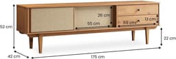 TV-Meubel Hout 175 cm Eikenkleur Scandinavisch Vintage met Lades en Schuifdeuren voor TV tot 75 inch — thumbnail 7