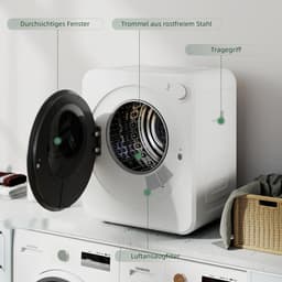 Mini Wasdroger – Kleine Droger – Compacte Wasdroger – Opbouwdroger – Luchtafvoerdroger – 5 Programma’s – Roestvrijstalen Omkeerbare Trommel – 800W/400W Vermogen — thumbnail 7