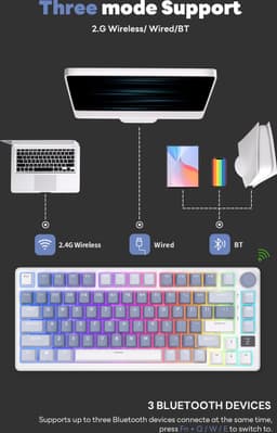 Royal Kludge RKM75 - Mechanisch Gaming Toetsenbord - Gaming Keyboard - Draadloos - Met Display - RGB - Silver Switches — thumbnail 7
