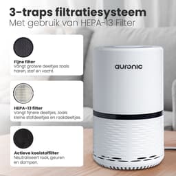 Auronic Luchtreiniger - 12 m² - Air Purifier met HEPA Filter - Verwijdert 99,97% - 25W - 3 Standen - Wit — thumbnail 5