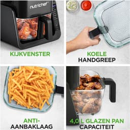 NutriChef 3,8 Liter Airfryer & Grill – 7-in-1 Voorgeprogrammeerde Kookstanden – Transparante Glazen Frituurkom – Zwart — thumbnail 3