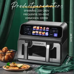 Digitale Airfryer Sinaopus 802 XXL 9L – Heteluchtfriteuse met Dubbele Mand en DualMand Onafhankelijke Snelle Opwarming – Voor Gezinnen – 10 Programma’s – Kijkvenster – Makkelijk te Reinigen – Capaciteit voor 4 Personen — thumbnail 5