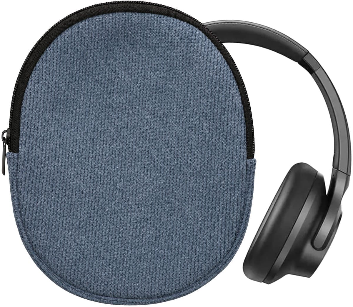 kwmobile headset case geschikt voor Anker Soundcore Q20i hoes - 22,5 x 17 cm - Koptelefoon cover met rits - Neopreen en ribfluweel - In vintage blauw — afbeelding 1