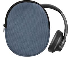 kwmobile headset case geschikt voor Anker Soundcore Q20i hoes - 22,5 x 17 cm - Koptelefoon cover met rits - Neopreen en ribfluweel - In vintage blauw