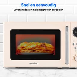 MEDION retro magnetron (20 liter, ca. 800 watt, 5 magnetronstanden, 8 automatische programma's, digitaal display, ontdooifunctie, compact, MD15000) beige — thumbnail 1
