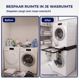 ProductXpert Stacko™ - Stapelkit - Tussenstuk - Uitschuifbare Plank met Handdoekhouder - Wasmachine en Droger - Zwart - Antislip — thumbnail 8