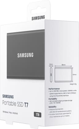 Samsung Portable T7 - Externe SSD - USB C 3.2 - Inclusief USB C en USB A kabel - Geschikt voor iPhone USB C - 1 TB - Grijs — thumbnail 14