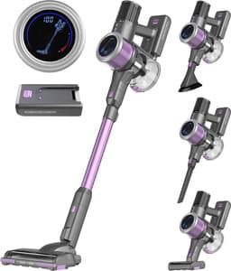 Auronic Steelstofzuiger Draadloos 350W - Draadloze Stofzuiger - HEPA Filter - Zelfstaand - Extra Accu - Op Accu - Zonder Zak - Kruimeldief - Vacuum Cleaner - Grijs/Paars — thumbnail 1