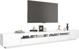 Grote TV Kast met RGB LED Verlichting, Wit, 300 cm Breed - Entertainmentmeubel — thumbnail 3