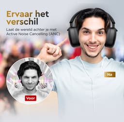 Golden Sound Tune - Draadloze Koptelefoon - Active Noise Cancelling tot 35 dB - Over ear hoofdtelefoon - Bluetooth - 65 uur batterijduur - Geschikt voor elke smartphone & laptop - Koptelefoons — thumbnail 10