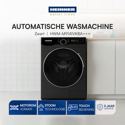 Heinner HWM-M914IVKBA+++ Wasmachine 9 kg – 1400 tpm – Inverter Motor – Touchbediening – 14 Programma’s – Stoomfunctie & 15-min Snelprogramma – Energieklasse A – Zwart – 5 Jaar Garantie — thumbnail 5