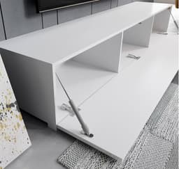 TV-meubel met poten, breed 180 cm, hoogglans wit, 3 compartimenten, modern design — thumbnail 2