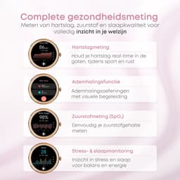 Norva - Smartwatch voor Dames - Geschikt voor elke smartphone - Slaapmonitor - Bellen - Muziek - Lange batterijduur - 100+ Sportmodi - Dames horloge - Incl. extra bandje — thumbnail 10